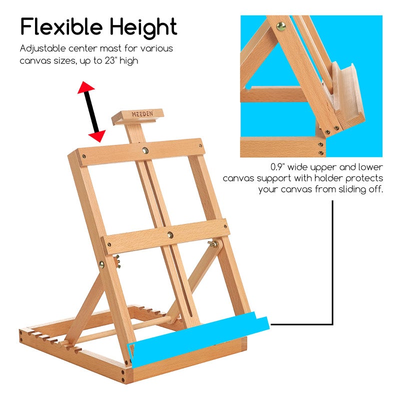 MEEDEN Heavy-Duty Tabletop Studio H-Frame Wooden Easel- Solid Beech Wood Adjustable Artists Desktop Wood Easel Table for Artist, Beginners & Teens- Holds Canvas Art up to 23" High - Image 4